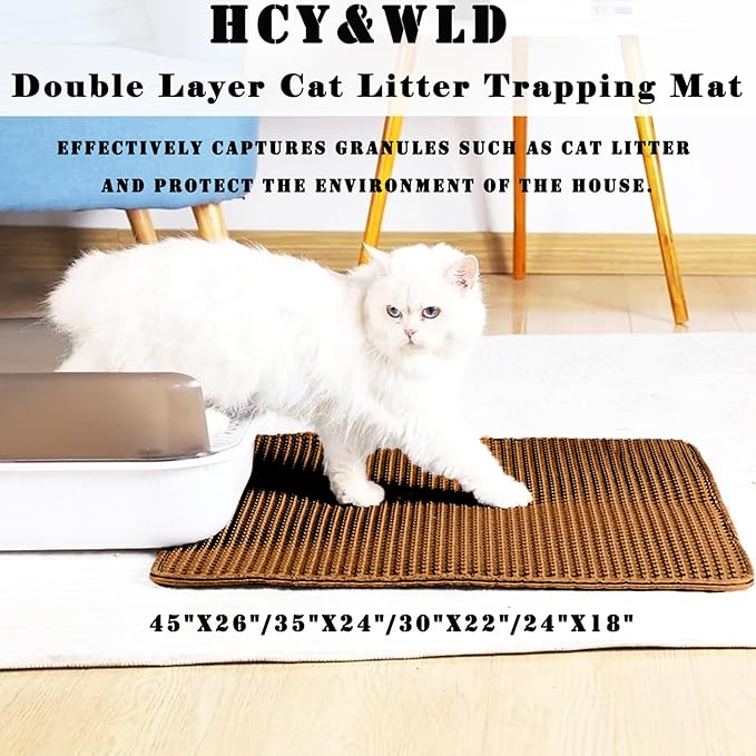 HCY&WLD Cat Litter Mat, Honeycomb Double Layer Cat Litter Trapping Mat, Waterproof Urine Proof Non-Slip, Scatter Control, Less Waste, Easier to Clean (Brown, 35" X 24")