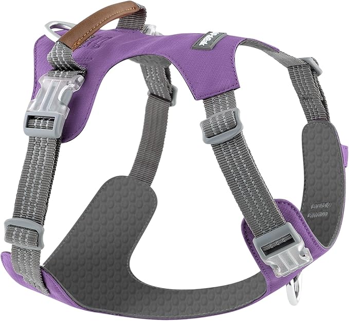 No Pull Dog Harness – Adjustable Reflective Nylon Vest for Small Medium Large Dogs, Escape Proof Training Harness with Leather Control Handle, Lightweight Aluminum Hardware (Purple, XL)