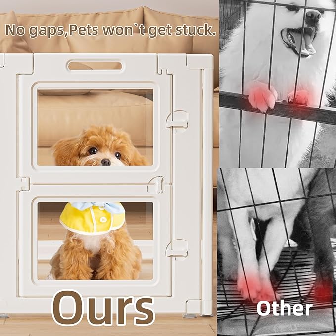 Clear Acrylic Dog Playpen Indoor,Transparent Dog Pen,Easy to Assemble and Clear pet Pen for Puppy Dog, Rabbit and cat,Sturdy and Easy to Clean Plastic pet Fence (White, 30.3" H, 10PCS)