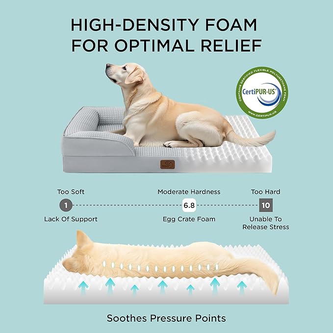 Bedsure Orthopedic Dog Beds Large Sized Dog - Washable Large Dog Cat Bed Waterproof, Comfort Dogs Couch Sofa with Washable Removable Cover, Pet Bed with Nonskid Bottom, Cooling Blue, 35"