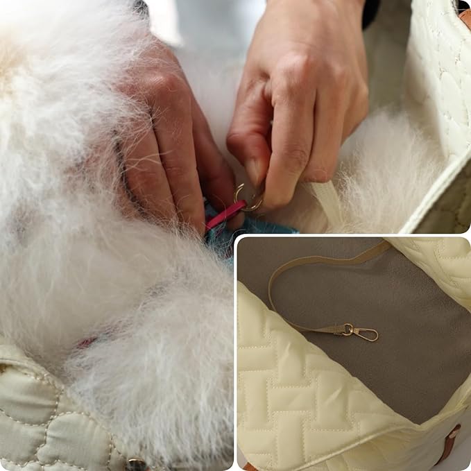 Small Dog Purse Bags,Dual Use,Car Safety Seat,Cats,Bed Light Woman Fashion Style Cozy Pet Kennels Bag Beige Lightweight Totes Beds for Pets Puppy Bed Outdoor(Cream Color)