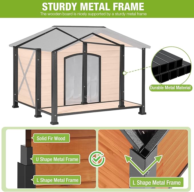 GUTINNEEN Extra Large Heated Dog House XXL Insulated Dog House Outdoor Weatherproof Dog Kennel with Safe Heated Pad, Chew-Proof Metal Frame and 6-Sided Thermal Liner for Medium to Large Dog Breeds