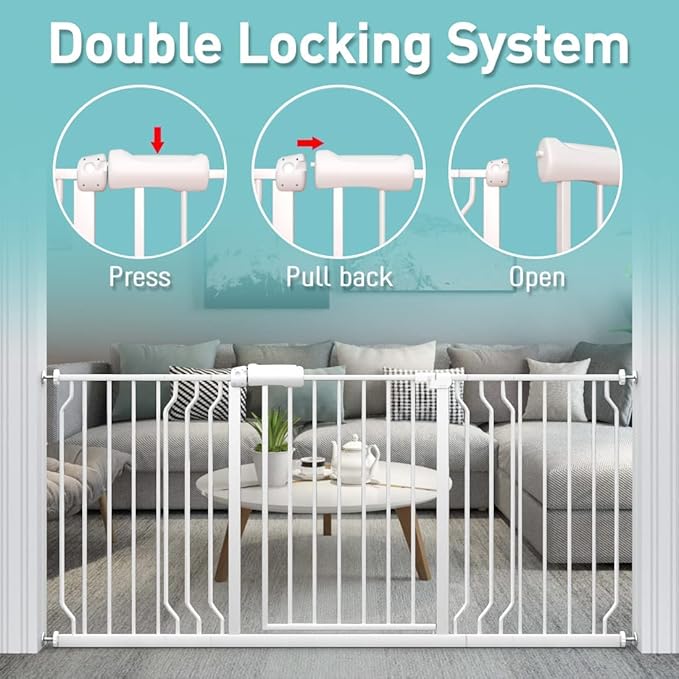 WAOWAO Baby Gate 52.76-57.45" Extra Wide Pressure Mounted Walk Through Swing Auto Close Safety White Metal Toddler Kids Child Dog Pet Puppy for Stairs,Doorways,Kitchen