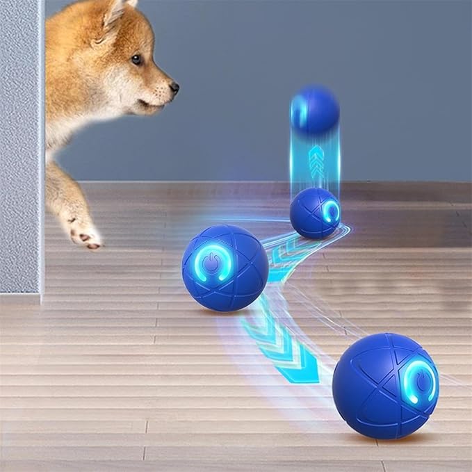 2025 LED Interactive Dog Ball Shaky for Lighted Electric Ball Thrower Launcher USB Rechargeable Automatic Moving Dog for/Small/Medium/Large Dogs (Blue)