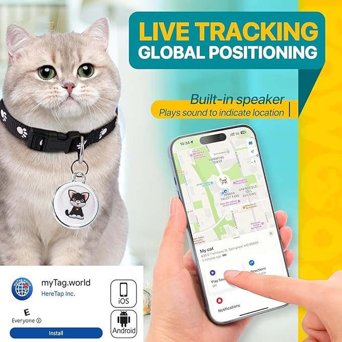 Cat Tracke Collar-Cat GPS Tracker-GPS Tracker for Cats| Android and iOS Universal | No Monthly Fee | Waterproof | Works with Any Collar