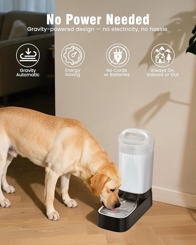 Automatic Dog Water Bowl Dispenser - 2.4 Gallon Stainless Steel Gravity Pet Water Feeder with Ergonomic Handle Design Anti Splash Drinking Bowl Without Filter Easy to Clean Multi Pet Use