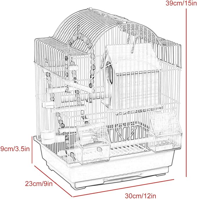 Wrought Iron Bird Cage, Flight Cage for Parakeets Medium Small Parrots Parakeet Cage for Cockatiels Lovebird Finches Canaries(White,30 * 23 * 39cm/12 * 9 * 15in)