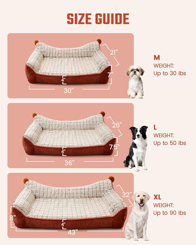 Orthopedic Dog Bed for Extra Large Dogs,Waterproof Supportive Egg Crate Foam Medium Dog Couch, Pet Bed with with Removable Bolsters, Washable Cover Non-Slip Bottom, (43''×32''×8'')