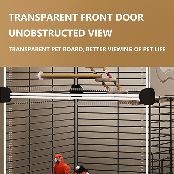 Large Parrot Cage with Acrylic Doors, 4 Casters, Perch & Feeder, Detachable Drawer, Ideal for Cockatiels, Budgies, Conures, Indoor/Outdoor Use – Spacious White Birdcage (Black, 72 * 36 * 142)