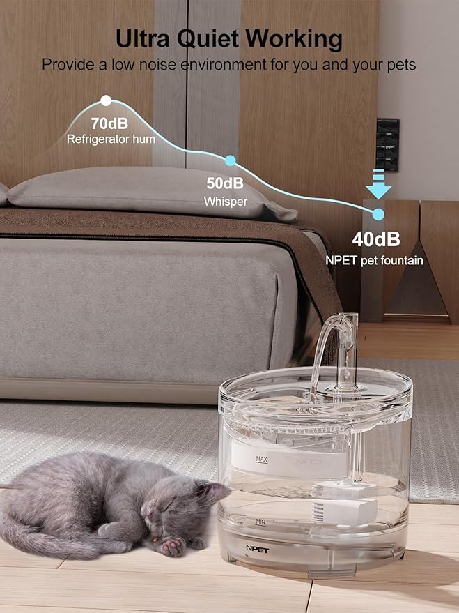 NPET WF050 Cat Water Fountain, Dog Water Dispenser, 1.5L Super Quiet Automatic Pet Drinking Fountain with Faucet Kit