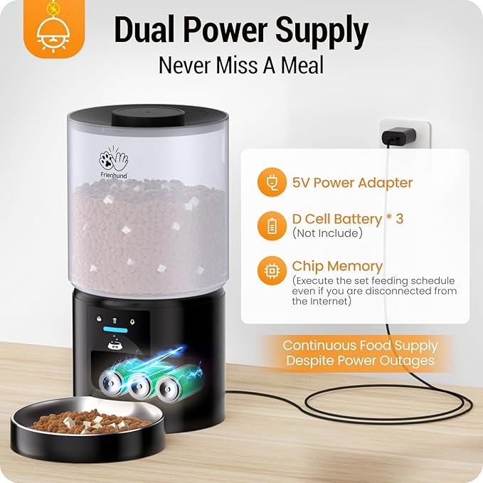 Automatic Cat Feeder with 5G WiFi : 5L Automatic Dog Feeder with Sealed Outlet, Timed Auto Cat Food Dispenser with APP Control for Pets, Detachable for Easy Clean - 21 Cup