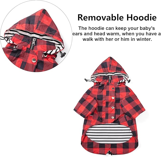 Dog rain Coat Waterproof Raincoat Puppy Jacket with Legs Buttons Zipper Hood Drawstring Fit for Yorkie Terrier Schnauzer Poodle Border Collie Labrador Golden Retriever 8lbs to 80lbs Red XS