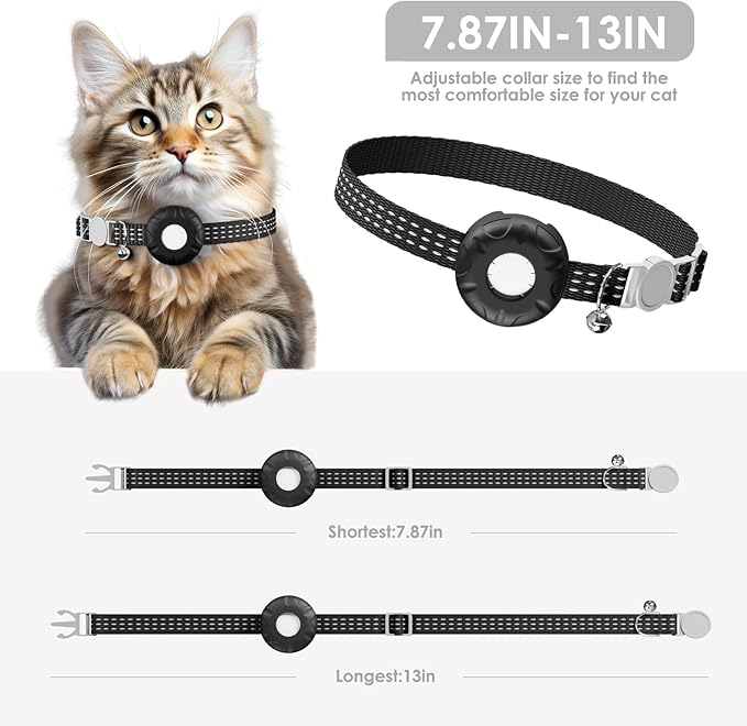 Cat Tracker Compatible with Apple Find My App (Only iOS), No Monthly Fee, Waterproof Pet Tracker for Cats, Black