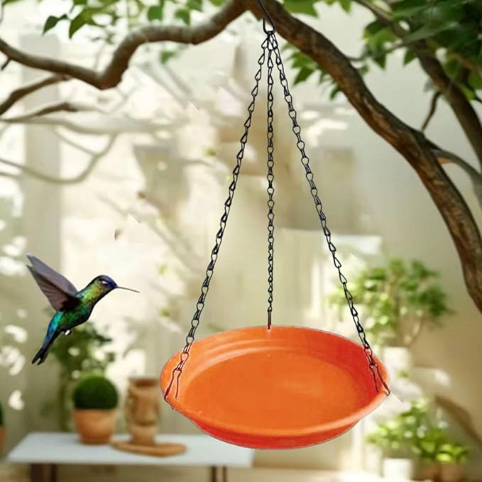 Hanging Bird Feeder and Waterer Tray Bird Food Tray Outdoor Birdbath Hanging Backyard Birdbath for Garden Balcony Trees Lawn, Brown Red