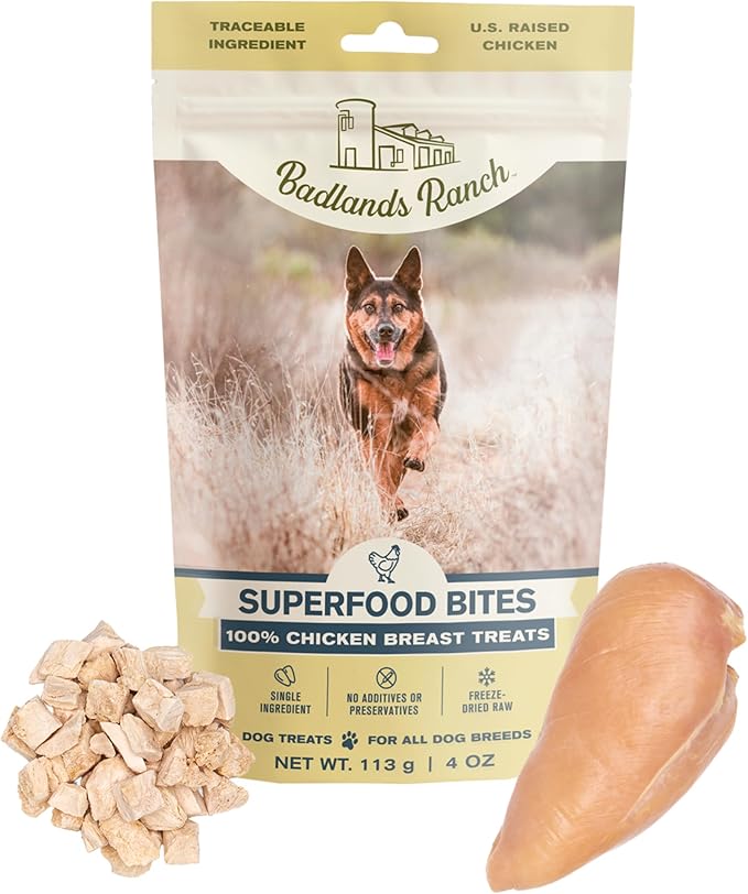 BADLANDS RANCH by Katherine Heigl – Superfood Bite Freeze-Dried Raw Chicken Breast Dog Treats – High Protein Single-Ingredient Snacks for Training, Rewards & Daily Wellness