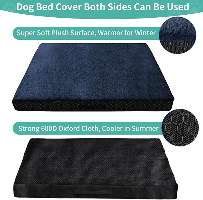 COSHNIBI Dog Bed Covers Replacement Washable,Waterproof Bed Covers Soft Plush Replacement with Zipper & Removable for Dog/Cat 30''Lx20''Wx4''H-Navy Blue
