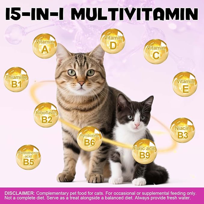 Cat Multivitamin Crunchy & Creamy Chews, Cat Treats Support for Immune, Joint, Skin & Coat, Digestion, Heart & Eyes, Cats Vitamins Supplements with Taurine for Cats Kittens - Chicken Flavor