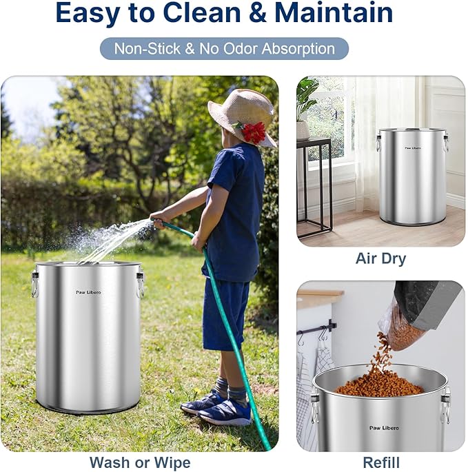 2PK 25 Lbs Stainless Steel Dog Food Storage Container with Airtight Lid & Ceramic Bone Handle, Large Metal Dog Food Bin for Dogs & Cats, Keep Fresh, Easy to Clean