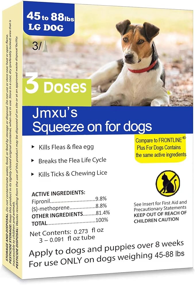 Flea and Tick Prevention for Dogs, Dogs Flea & Tick Treatment with Fipronil, Long-Lasting & Fast-Acting Topical Flea & Tick Control Drops (3 Doses, 45-88lbs)