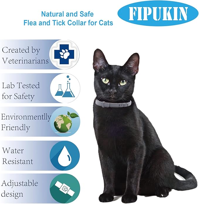 Natural Flea Collar for Cats | High‑Rated Plant‑Based Protection, 8‑Month Waterproof Formula | Includes Grooming Comb & Tick Removal Tool