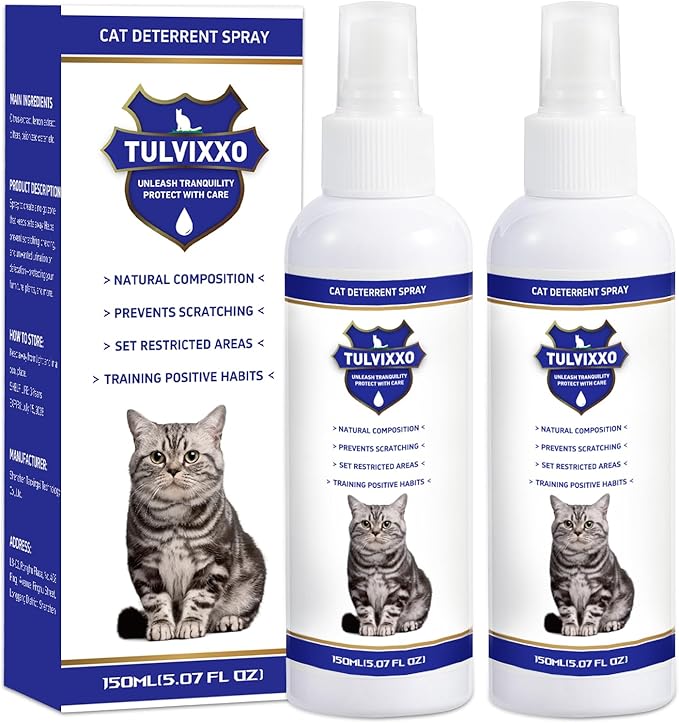 2Pcs Cat Deterrent Spray, Bitter Formula Cat Repellent for Indoor & Outdoor, Natural Plant Extracts, Anti-Scratch Aid for Furniture, Sofa, Rugs, Curtains