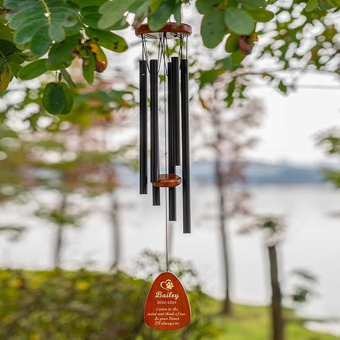 Personalized Dog Memorial Gifts for Loss of Dog, 25.5'' Pet Memorial Gifts for Dogs, Pet Memorial Wind Chimes, Loss of Dogs Sympathy Gift, Pet Passing Away Gift for Loss Loved One(Design 1, Black)