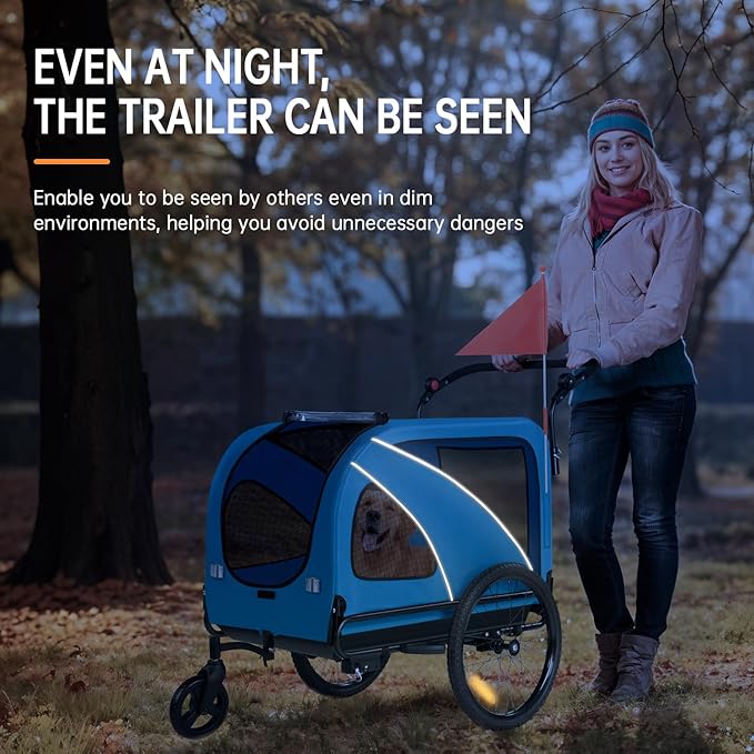 Sepnine Dog Bike Trailer, Supports up to 110 lbs, 2-in-1 Pet Stroller Cart Bicycle Carrier, Easy Folding Cart Frame with Quick Release Wheels, Universal Bicycle Coupler, Non-Slip Floor, Internal Leash
