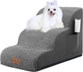 Dog Stairs for Small Dogs, Wide Pet Step with Removable Cover, No Assembly High Density Foam Cat Ramp for Bed or Sofa, 3-Step, Dark Grey