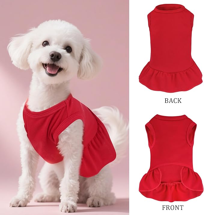 Dog Dresses Cat Skirt Solid Color Dog Clothes Summer Sleeveless Puppy Girl Clothes for Small Pet Dogs Cats (Red, Small)