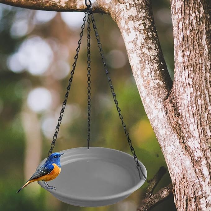 Hanging Bird Feeder and Waterer Tray Bird Food Tray Outdoor Birdbath Hanging Backyard Birdbath for Garden Balcony Trees Lawn, Grey