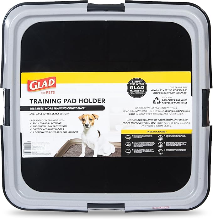 Glad for Pets Puppy Potty Training Pad Holder for Disposable Pads - Puppy Potty Tray, Dog Potty Training Tools for Indoor Pee Pad Station, Potty for Dogs - Fits 23" x 23" or 17.5" x 23.5" Pads