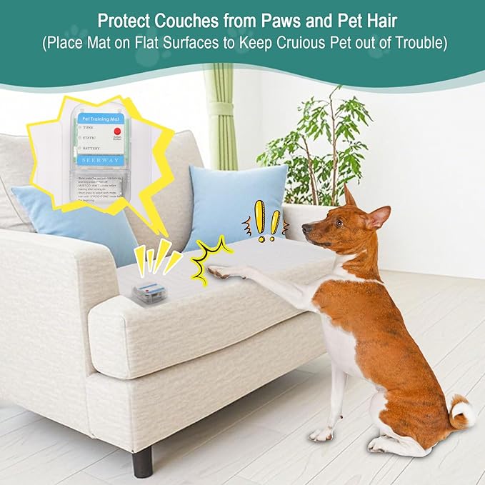 SEERWAY Scat Pet Shock Mat 2 Pieces, Shock Pads for Dogs and Cats Training Indoor, Electric Repellent Mat Keeps Pets Off Couch, Sofa, Countertop, 3 Modes, 2 Pieces Same Size, Battery Operated