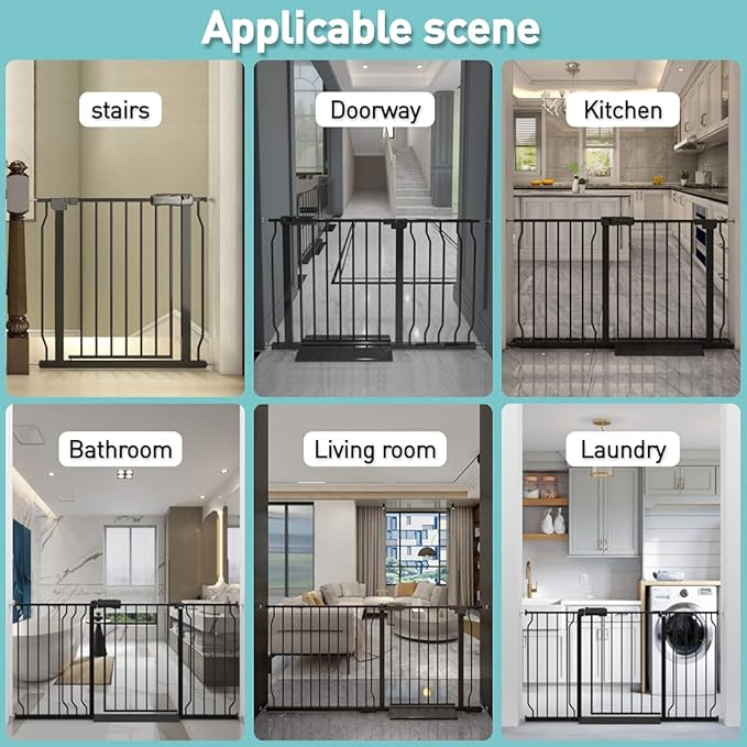 WAOWAO Baby Gate 29.13-33.86" Extra Wide Pressure Mounted Walk Through Swing Auto Close Safety Black Metal Toddler Kids Child Dog Pet Puppy for Stairs,Doorways,Kitchen