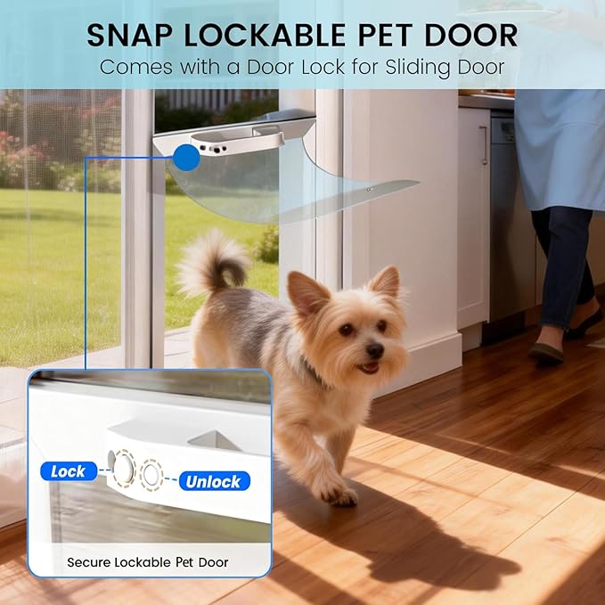 Anti-Shatter Dog Door for Sliding Glass Door,White Sliding Glass Dog Door,No-Cut DIY Installation,Aluminum Frame & Secure Lock for Large Dogs (Large- for 88.6-94.5inch)