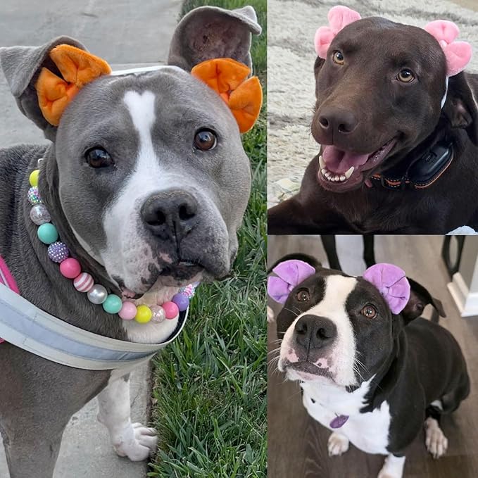 Dog Hair Double Bow Headbands 3 Pcs – Bow Headband for Dogs, Dog Hair Bow,Classic Dog Hair Bows, Adjustable Headband, Puppy Bow, Pet Hair Bow, Dog Grooming Accessory