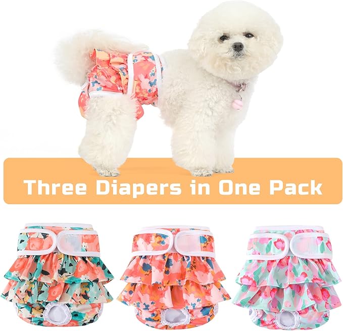 Washable Dog Diapers Female 3 Pack Reusable Highly Absorbent Doggie Diapers, Flexible Doggy Diapers Female Durable Leak-Proof Diapers for Dog Period Heat Incontinence Potty Training, Medium