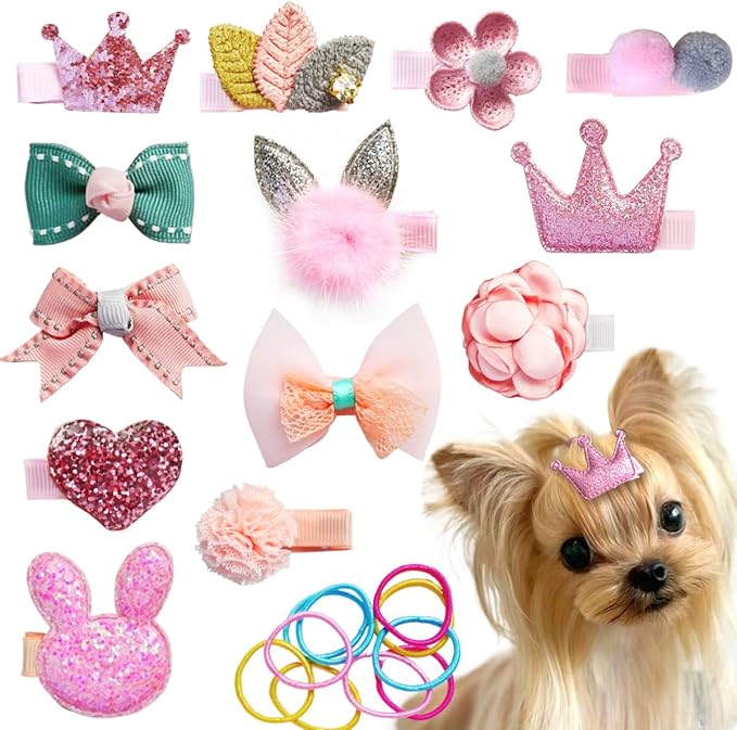 Dog Hair Clips Small Dog Hair Bows Cute Pet Grooming Accessories Alligator Clips Stay In Hair Barrettes Flower Crown Hairpin Topknot Pet Headdress Bowknot Yorkie Puppy Maltese Girls Dogs (Pink)