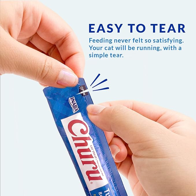 INABA Churu Cat Treats, Creamy Lickable Purée Cat Treat with Vitamin E, 0.5 Ounces Each Tube, 4 Tubes, Tuna Recipe