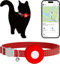 GPS Tracker for Cats, Waterproof Pet GPS Tracker, Cat Tracker Collar with Safety Elastic Buckle, Compatible with Apple Find My App (Only iOS), No Monthly Fee, Red