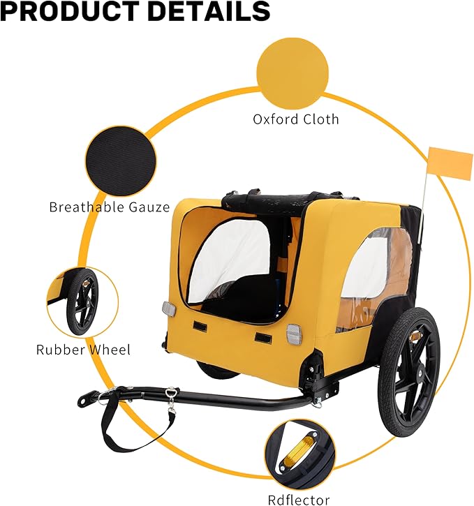 2-in-1 Dog Bike Trailer & Pet Carrier with Quick-Release Wheels, Foldable Steel Frame & Non-Slip Floor, 88 lbs Capacity for Medium/Small Dogs, Compatible with 20"-29" Bicycles