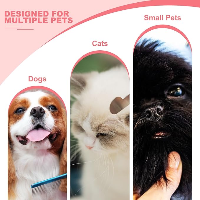 Dog Cat Comb, Pet Combs Stainless Steel Teeth with Rounded Ends for Knots Mats Loose Hair Removal, 7.5IN (Silver, 3 Pack), Grooming Tool Intended for Long Curly Hair Pet