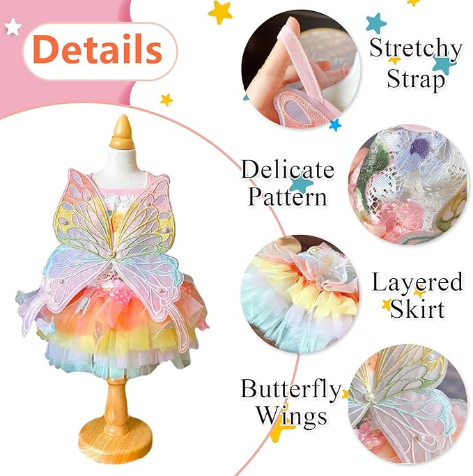 Cat/Small Dog Pretty Fairy Costume Clothing - Cute Dress Outfit for Spring Halloween Christmas Girl Party (XL)