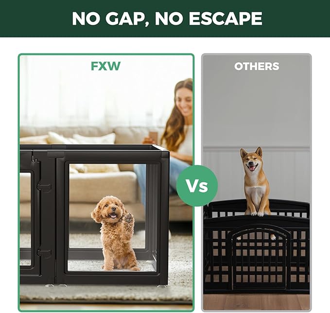 FXW AuraSpace Acrylic Indoor Dog Playpen for Puppies and Small Dogs, 24 Inch, 12 Panels, Black