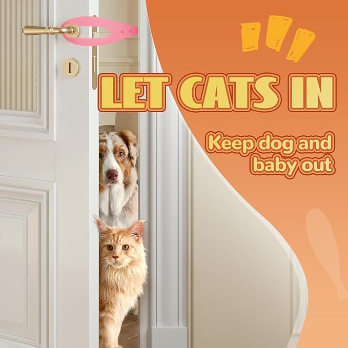 TGIOW Cat Door Latch, 2 Pcs Cat Door Stopper Pet Door Latch to Keep Dog Out of Litter Box and Food, Door Prop for Cat with 5 Adjustable Size Strap 2.5-6" Wide, No Measuring, Easy to Install, Pink