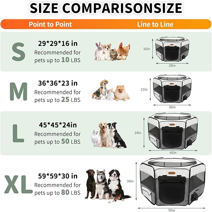 Puppy Playpen, 45" Portable Dog Playpen, Pet Playpen for Dogs Cats, Pop Up Playpen and Exercise Play Pen Dog Tent Indoor/ Outdoor, Removable Shade Cover
