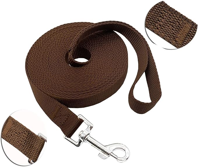 Nylon Training Dog Leash for Small Medium Large Dogs, 15ft 20ft 30ft 50ft Long Leash Dog/Puppy Lead for Obedience Recall Training, Camping (20ft, Brown)