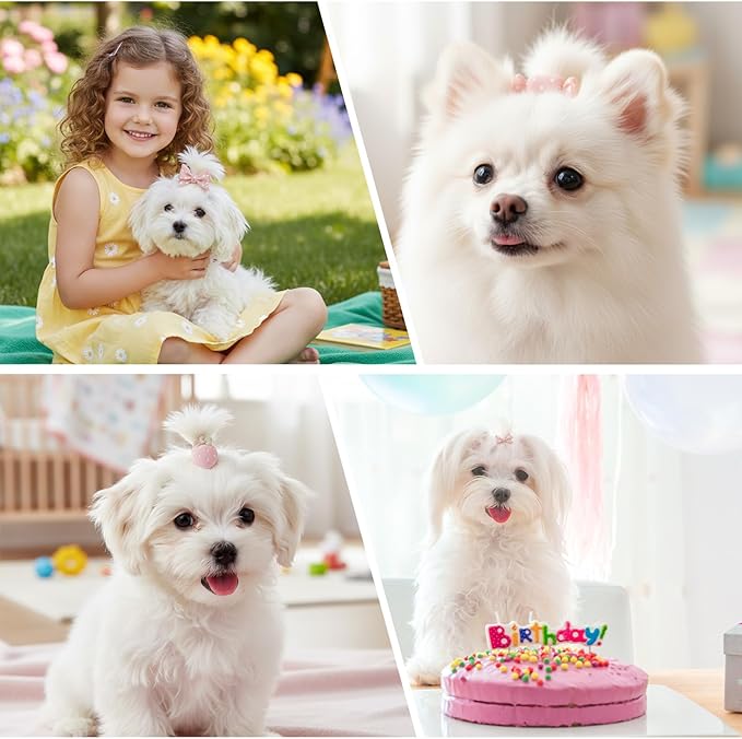Ouligay 20PCS Small Dog Hair Bows with Rubber Bands Cute Dog Bows for Small Size Dogs Pink Puppy Bowknot Accessories Hair Ties for Yorkie Shih Tzu and Cat Girl