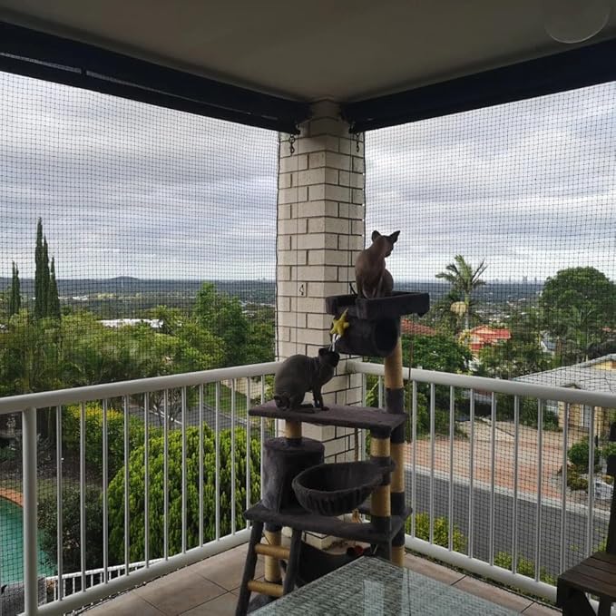 10x26 ft Cat Netting Balcony, No Steel Wire, Anti-Fall Safety Net for Cats – Pet Balcony Screen, Catio Netting, Cat Fence Barrier for Apartment Balconies, Windows, Stair, Decks, Patios