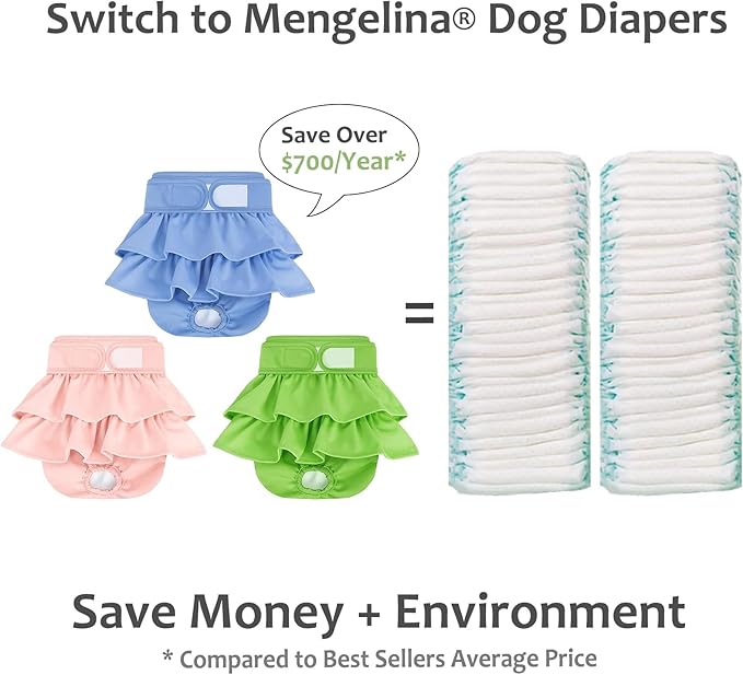 Reusable Dog Diapers Female 3 Pack Washable Highly Absorbent Doggie Diapers, Flexible Doggy Diapers Female, Leak-Proof Puppy Diapers for Dog Period Heat Incontinence Potty Training, S
