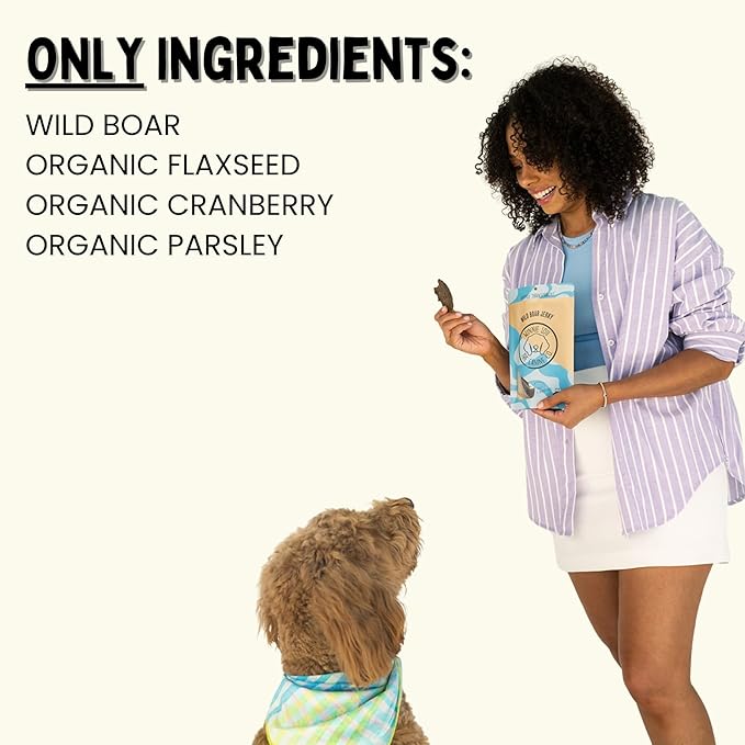 Winnie Lou Wild Boar Jerky Dog Treats – Limited Ingredient, Human Grade, Training Treats, USA Made, High Protein, Novel Protein, Hypoallergenic, Sensative Stomach (2 Pack)